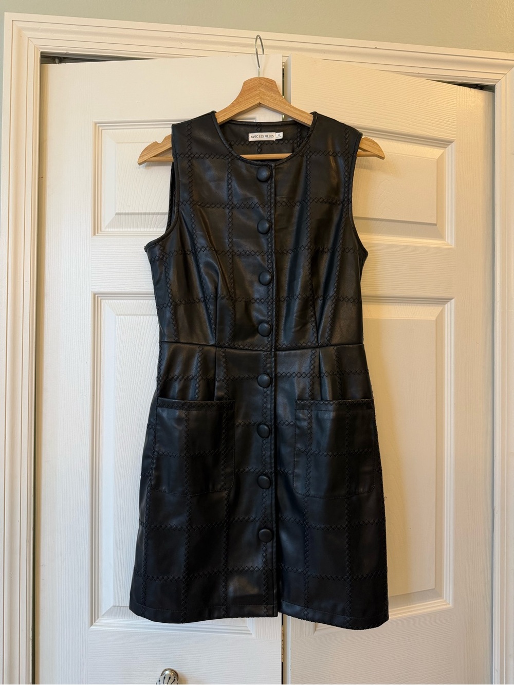 Avec Les Filles Seamed Faux Leather Minidress in Black - Picture 4 of 7